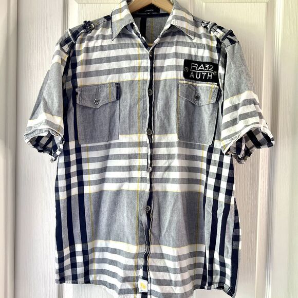 Red Ape Other - Y2K Red Ape Shirt Mens Medium Short Sleeve Button Up Blue Plaid Logo Urban Wear